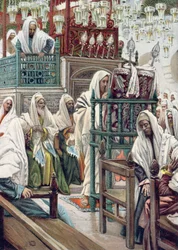 Jesus rollt das Buch in der Synagoge auf, Illustration für 